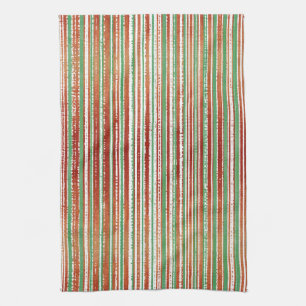 Linge De Cuisine Motif à rayures rouge, vert et blanc