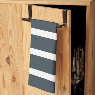 Linge De Cuisine Motif à rayures verticales bleu marine blanc