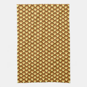 Linge De Cuisine Motif à vagues Art déco - chocolat et jaune