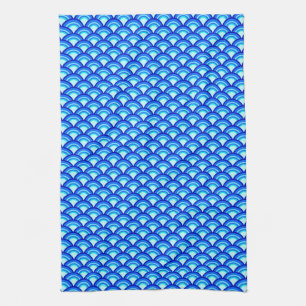 Linge De Cuisine Motif à vagues Art déco - cobalt et bleu ciel