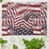 Linge De Cuisine Motif Abstrait Américain Rouge Blanc Bleu Drapeau (Plié)
