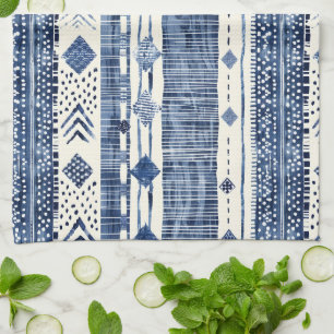 Linge De Cuisine Motif Abstrait Bleu Et Blanc