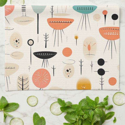 Linge De Cuisine Motif Abstrait du milieu du siècle (Plié)