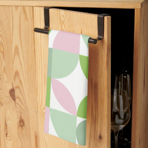 Linge De Cuisine Motif Abstrait géométrique rose et vert