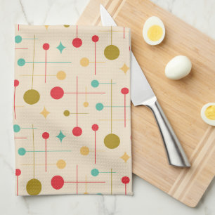 Linge De Cuisine Motif Abstrait Moderne du Milieu du Siècle 29 Crèm