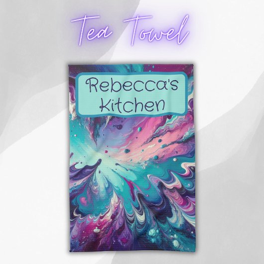 Linge De Cuisine Motif Abstrait monogramme Turquoise et rose |