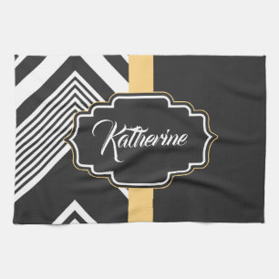 Linge De Cuisine Motif Abstrait noir et blanc
