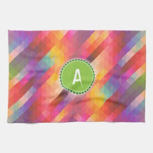 Linge De Cuisine Motif Abstrait Personnalisé de Monogramme Coloré