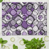 Linge De Cuisine Motif Abstrait pourpre, gris et cercle noir (Plié)