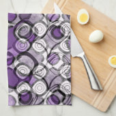 Linge De Cuisine Motif Abstrait pourpre, gris et cercle noir (Quart Plié)