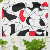 Linge De Cuisine Motif Abstrait - rouge, noir et blanc. (Plié)