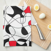 Linge De Cuisine Motif Abstrait - rouge, noir et blanc. (Quart Plié)