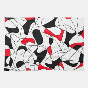 Linge De Cuisine Motif Abstrait - rouge, noir et blanc.