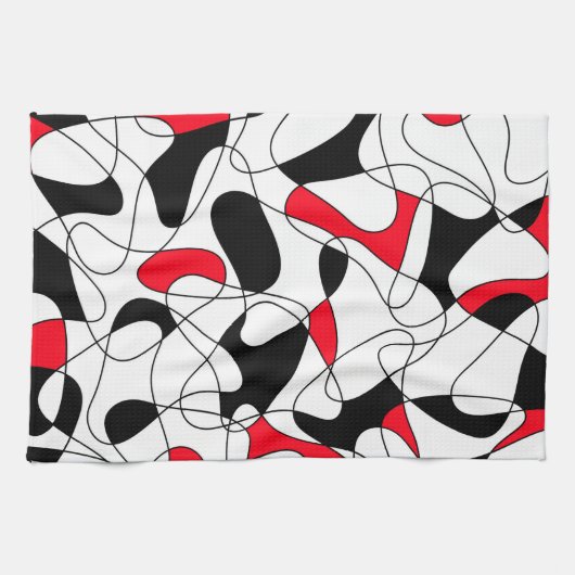 Linge De Cuisine Motif Abstrait - rouge, noir et blanc. (Horizontal)