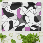 Linge De Cuisine Motif Abstrait - violet, gris, noir et blanc. (Plié)