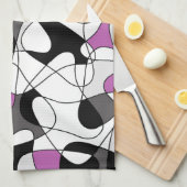 Linge De Cuisine Motif Abstrait - violet, gris, noir et blanc. (Quart Plié)