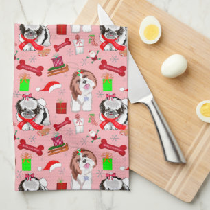 Linge De Cuisine Motif adorable de Noël pour Shih Tzu
