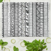 Linge De Cuisine Motif africain tribal noir blanc (Plié)