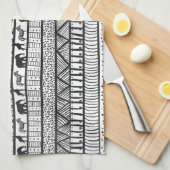 Linge De Cuisine Motif africain tribal noir blanc (Quart Plié)
