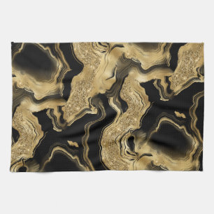 Linge De Cuisine Motif agate pailleté noir et or élégant