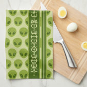 Linge De Cuisine Motif Alien Vert Mignon avec Votre Nom en Glyphes (Quart Plié)