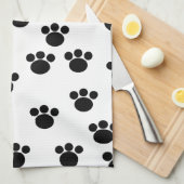 Linge De Cuisine Motif animal d'empreinte de patte. Noir et blanc. (Quart Plié)