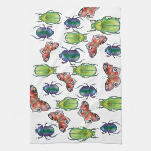 Linge De Cuisine Motif aquarelle de coléoptères et papillons