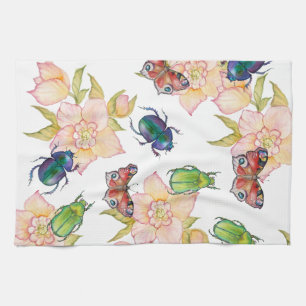 Linge De Cuisine Motif aquarelle de coléoptères et papillons
