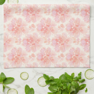 Linge De Cuisine Motif aquarelle florale abstraite pêche et rose