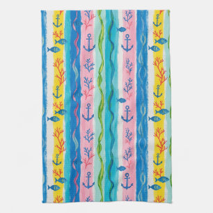 Linge De Cuisine Motif aquarelle nautique rétro (4)