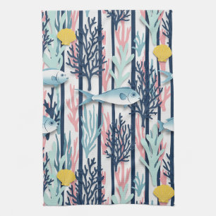 Linge De Cuisine Motif aquarelle nautique rétro (6)