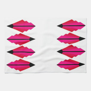 Linge De Cuisine Motif Art déco en Tite de thé rouge et rose