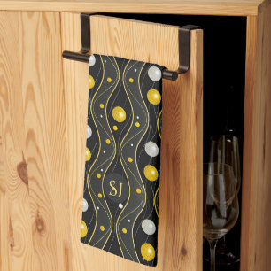 Linge De Cuisine Motif Art Déco Or Argent Noir