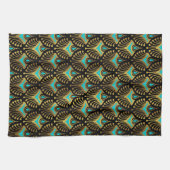 Linge De Cuisine Motif Art déco or et bleu sur cuisine noire à (Horizontal)