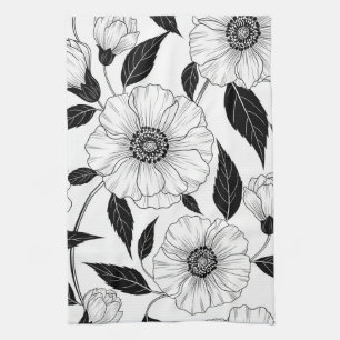 Linge De Cuisine Motif artistique élégant en noir et blanc à motif