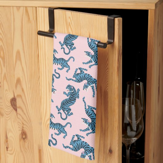 Linge De Cuisine Motif asiatique de tigre bleu (Pliage en tiers)