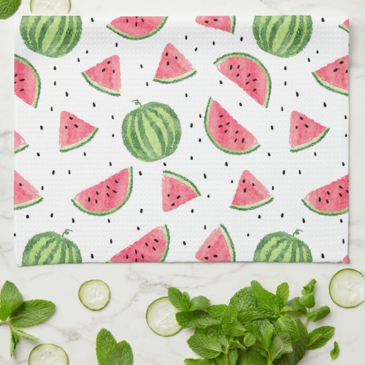 Linge De Cuisine Motif au néon de pastèques d'aquarelle (Plié)
