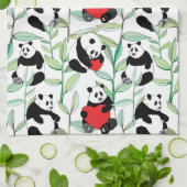 Linge De Cuisine motif avec de beaux pandas avec des coeurs (Plié)