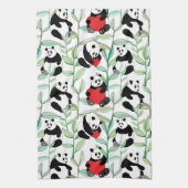 Linge De Cuisine motif avec de beaux pandas avec des coeurs (Vertical)