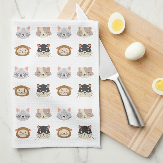 Linge De Cuisine Motif avec de mignonnes têtes de chat (Quart Plié)