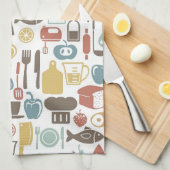 Linge De Cuisine Motif avec des icônes de cuisine (Quart Plié)