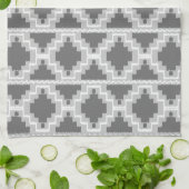 Linge De Cuisine Motif Aztec Ikat - Gris foncé et clair (Plié)