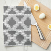 Linge De Cuisine Motif Aztec Ikat - Gris foncé et clair (Quart Plié)