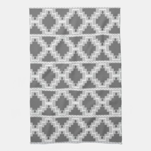 Linge De Cuisine Motif Aztec Ikat - Gris foncé et clair (Vertical)