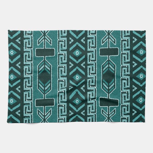 Linge De Cuisine Motif aztèque sud-ouest turquoise (Horizontal)