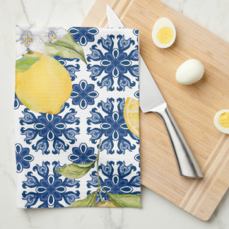 Linge De Cuisine Motif azulejo de citron méditerranéen
