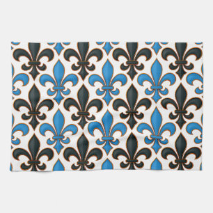 Linge De Cuisine Motif baroque fleur de lis noir bleu Design 
