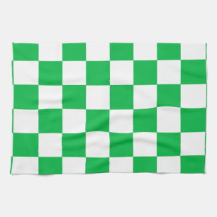 Linge De Cuisine Motif blanc À damiers blanc vert