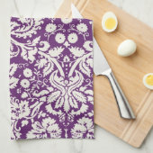 Linge De Cuisine Motif blanc de damassé de prune (Quart Plié)