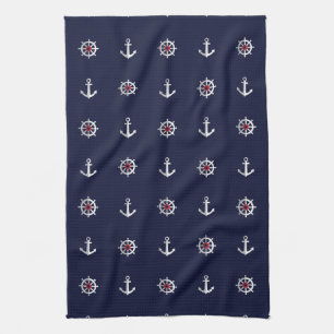 Linge De Cuisine Motif blanc et bleu rouge d'Ancre